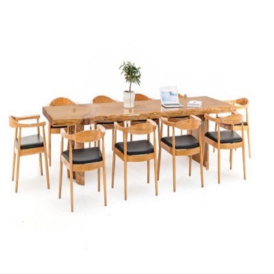 中式实木整板会议桌 公司职员多人培训洽谈桌 大型大气办公室茶桌