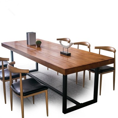 美式复古实木办公桌 办公室职员多人会议培训洽谈桌电脑桌椅组合