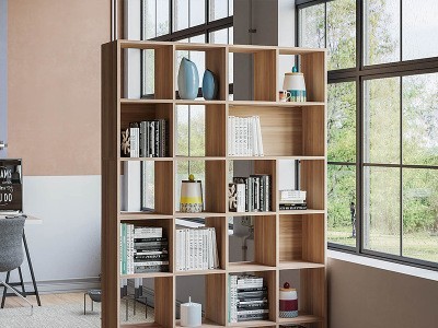 定制北欧落地书架多层置物架办公室隔断创意简约格子书店书柜子图3