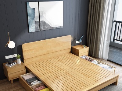 北欧实木床1.8米双人1.5米日式储物床1.2m现代简约卧室原木家具图3