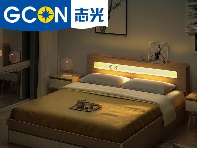 简约储物床双人床气动带夜灯板式多功能1.8米1.5光床卧室高箱床铺