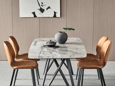 意式极简岩板餐桌椅组合亮面灰色现代简约轻奢家用餐厅长方形饭桌