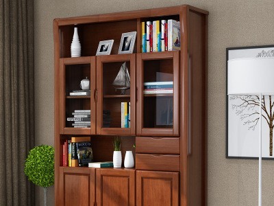 实木书柜现代简约书房办公室家用带玻璃门自由组合储物柜文件柜子