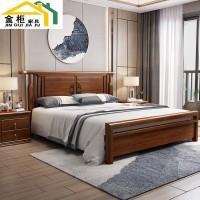 新中式实木床金丝檀木主卧室家具1.8米双人床小户型轻奢木板婚床
