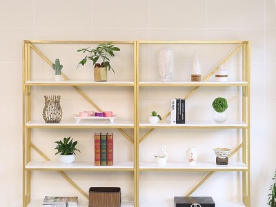 北欧书房客厅创意置物架金色倒展示书架 落地简易铁艺 架子家具