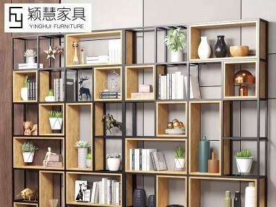 美式实木置物展示架隔断 客厅铁艺置物架子 简约多层落地屏风书架图2