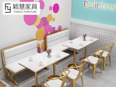 北欧休闲网红餐厅沙发桌椅商用甜品咖啡厅奶茶店卡座沙发桌椅组合图3