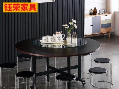 家用折叠桌圆形餐桌移动可折叠小户型圆桌带滑轮折叠桌