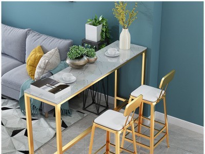现代简约大理石吧台桌 家用靠墙小吧台 咖啡厅奶茶店高脚桌椅组合