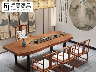 新中式实木茶桌椅组合 复古禅意功夫办公洽谈泡茶桌茶台原木茶桌图3