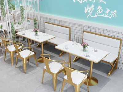 北欧休闲网红餐厅沙发桌椅商用甜品咖啡厅奶茶店卡座沙发桌椅组合图4