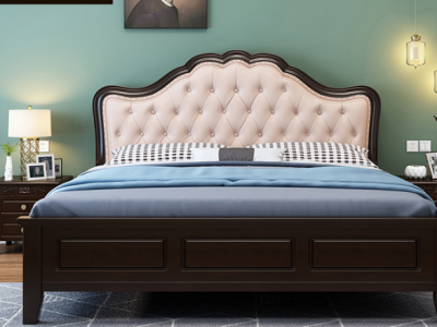 美式实木床1.8米双人床轻奢主卧简欧婚床1.5米简约现代软包储物床