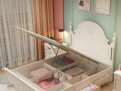 美式儿童床1.2M1.5米单人少女孩公主床女生女童储物床 现代简约床