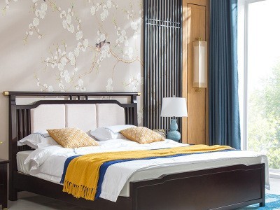新中式双人床主卧实木床现代中式软靠1.8m气压高箱储物木质成人床