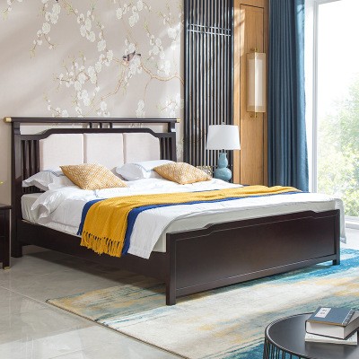 新中式双人床主卧实木床现代中式软靠1.8m气压高箱储物木质成人床
