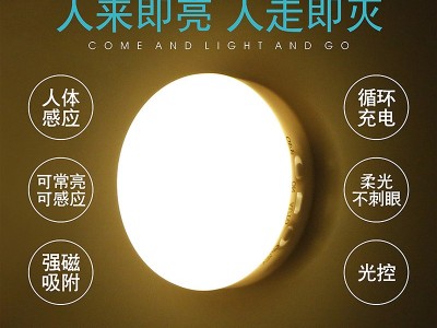 人体智能感应小夜灯光控LED锂电池磁吸摆放过道衣橱灯自动开灯图3