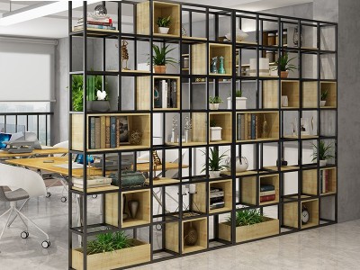 定制LOFT落地格子架 主题餐厅办公室屏风装饰展示铁艺隔断置物架图3