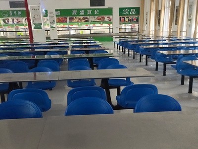 学校学生员工食堂不锈钢餐桌椅四人位八人位餐厅工厂饭堂连体餐桌图2