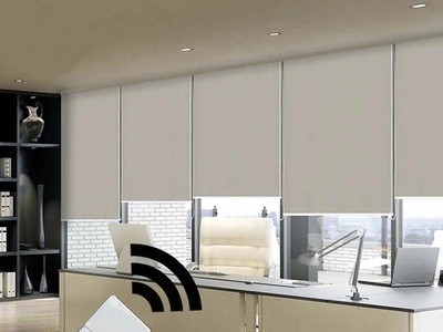 电动窗帘遥控自动广告logo卷帘 办公室酒店大堂智能升降遮阳窗帘图4