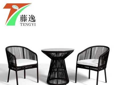 厂家直供 户外藤椅子编藤三件套奶茶咖啡店庭院阳台休闲桌椅组合图4