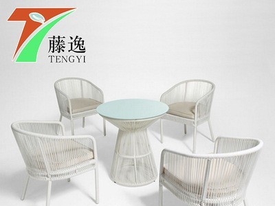 厂家直供 户外藤椅子编藤三件套奶茶咖啡店庭院阳台休闲桌椅组合图2