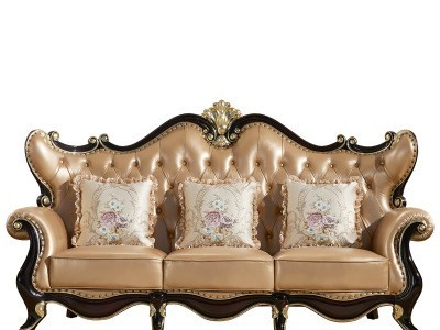 欧式沙发组合123真皮雕花实木别墅大户型客厅黑色家具小奢华简欧