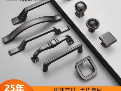 杰拓铁灰现代简约橱柜拉手家具衣柜抽屉拉手单孔轻奢锌合金拉手图5