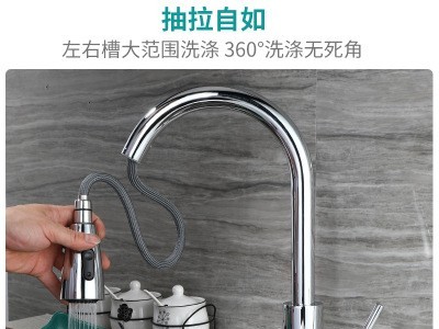法奥卫浴 304不锈钢抽拉厨房水龙头 双出水冷热洗菜盆水槽水龙头图2