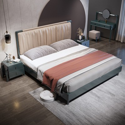 现代轻奢卧室实木床双人1.5米1.8米北欧简约气压抽屉高箱储物床