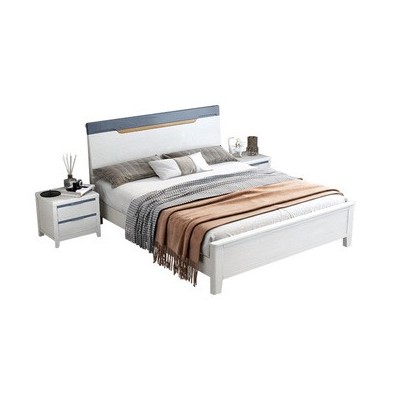 厂家直销现代简约白色压纹实木床撞色储物主卧双人大床卧室家具