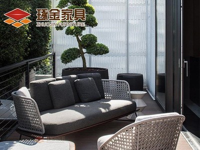 酒店别墅庭院露台沙发休闲家具组合北欧户外绳编沙发脚踏茶几图4