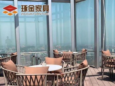 现代简约藤艺桌椅 扶手绳编单人椅 酒店会所庭院户外餐桌椅可定制图4