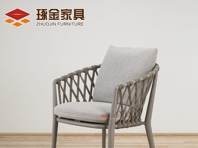 现代简约藤艺桌椅 扶手绳编单人椅 酒店会所庭院户外餐桌椅可定制图3