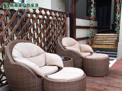 户外桌椅庭院室外遮阳飘窗藤椅阳台小桌椅三件套休闲花园懒人沙发图2