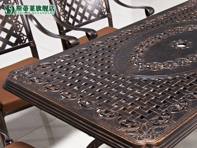 户外铸铝桌椅三五件套室外休闲露天阳台花园庭院防水铁艺长方桌椅图4