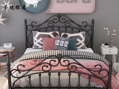 小户型欧式简约铁艺床家用卧室时尚单人儿童床出租房1.8米双人床
