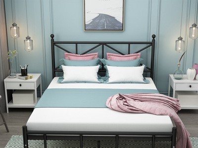 北欧铁艺床加厚加固白色铁床1.5米家用双人床现代简约工艺铁架床