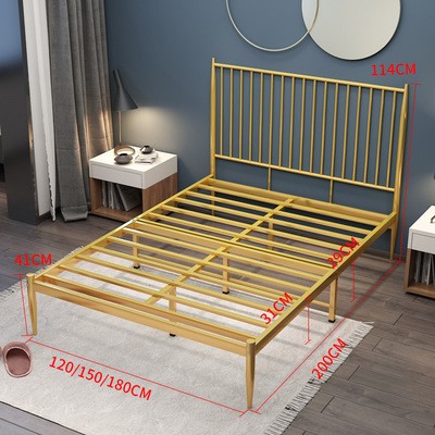 北欧靠背铁艺床现代简约时尚酒店公寓床金色铁架床家用双人铁床架