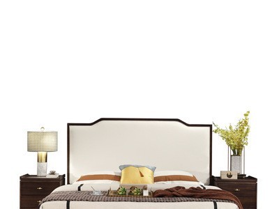 现代风新中式双人床胡桃木实木床软包轻奢卧室家具1.8m样板房大床
