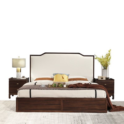 现代风新中式双人床胡桃木实木床软包轻奢卧室家具1.8m样板房大床