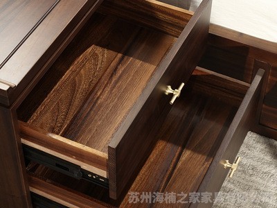 现代风新中式双人床胡桃木实木床软包轻奢卧室家具1.8m样板房大床图2
