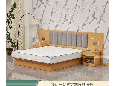 经济酒店板式床 简约软包卧室双人床实木床头柜全屋酒店家具定制图5