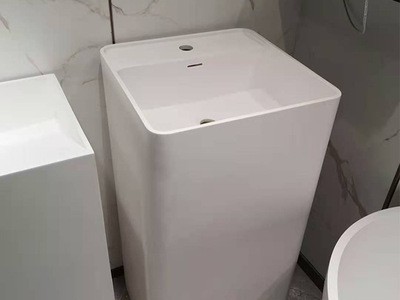 浴室人造石落地式立柱盆 置物格洗手盆 一体立柱盆 家用酒店民宿图4