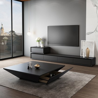 北欧格调创意茶几电视柜组合意式轻奢黑色方形茶桌简约小户型家具
