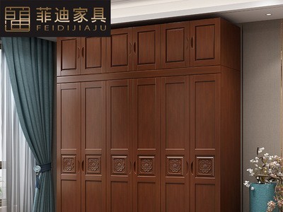 厂家批发中式实木衣柜23456门组装卧室柜子小户型家用雕花大衣橱图2