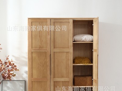 北欧橡木三门衣柜卧室家具简约实木衣橱现代简约收纳储物柜子定做图3