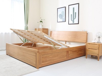 厂家供应北欧实木高箱体床白橡木1.5米1.8米双人床卧室家具储物床