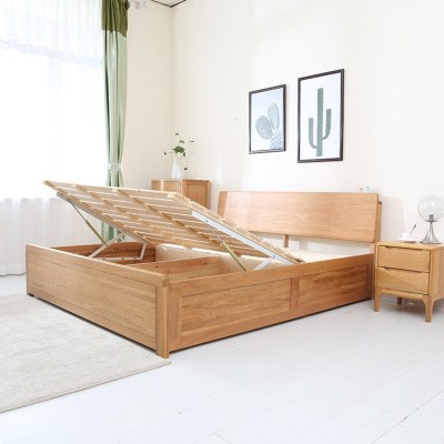 厂家供应北欧实木高箱体床白橡木1.5米1.8米双人床卧室家具储物床