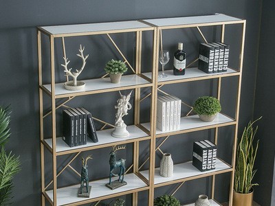 铁艺架落地书架客厅玄关架艺术品展示架子多功能实木隔板置物架图2
