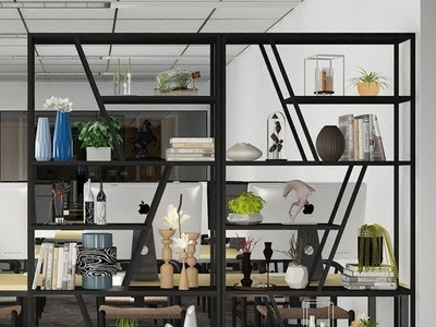 美式落地置物架loft工业风餐厅创意装饰屏风简约办公室隔断置物架图2